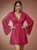 Fuchsia Deep V Swing Loose Long Sleeve Dress 