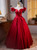 Elegant Burgundy Satin Off the Shoulder Pleats Prom Dress