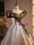 Champagne Satin Off the Shoulder Puff Sleeve Prom Dress