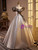 Champagne Satin Off the Shoulder Puff Sleeve Prom Dress