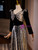 Silver Sequins Black Velvet Long Sleeve Prom Dress