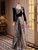 Silver Sequins Black Velvet Long Sleeve Prom Dress