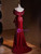 Burgundy Mermaid Sequins Spaghetti Straps Pleats Prom Dress