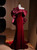 Burgundy Mermaid Velvet Off the Shoulder Flower Prom Dress