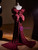 Burgundy Mermaid Velvet Off the Shoulder Flower Prom Dress