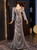 Silver Sequins Long Sleeve Pleats Prom Dress