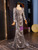 Silver Sequins Long Sleeve Pleats Prom Dress