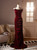 Burgundy Velvet Straps Flower Button Prom Dress