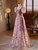 Purple Tulle Sequins Puff Sleeve Prom Dress