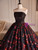 Black Tulle Red Sequins Strapless Vintage Quinceanera Dress