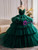 Dark Green Tulle Spaghetti Straps Tiers Quinceanera Dress