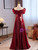 Burgundy Sequins Off the Shoulder Prom Dress