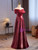 Simple Burgundy Sequins Off the Shoulder Prom Dress