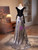 Silver Sequins Black Velvet Prom Dress