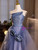 Dark Blue Tulle Strapless Pleats Flower Prom Dress
