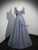 Blue Tulle Sequins V-neck Short Sleeve Beading Prom Dress