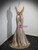 Gold Sequins Irregular Neck Pleats Prom Dress