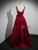 Burgundy Satin Straps Flower Prom Dress