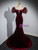 Burgundy Velvet Puff Sleeve Bow Prom Dress