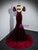 Burgundy Velvet Puff Sleeve Bow Prom Dress