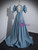 Blue Satin Short Sleeve V-neck Backless Prom Dress