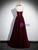 Burgundy Velvet Halter Beading Sequins Prom Dress