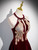 Burgundy Velvet Halter Beading Sequins Prom Dress