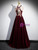 Burgundy Velvet Halter Beading Sequins Prom Dress