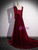 Burgundy Velvet Long Sleeve Pleats Square Prom Dress