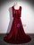 Burgundy Velvet Long Sleeve Pleats Square Prom Dress
