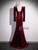 Burgundy Velvet V-neck Long Sleeve Prom Dress