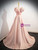 Pink Satin Sequins Puff Sleeve Prom Dress