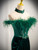 Green Velvet Off the Shoulder Feather Crystal Prom Dress
