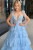 Blue Tulle Tiers Appliques Sequins Prom Dress