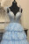 Blue Tulle Tiers Appliques Sequins Prom Dress