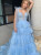 Blue Tulle Tiers Appliques Sequins Prom Dress