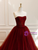 Burgundy Tulle Strapless Beading Prom Dress