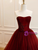 Burgundy Tulle Strapless Beading Prom Dress