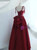 Burgundy Satin Spaghetti Straps Bow Prom Dress