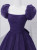 Dark Purple Tulle Sequins Puff Sleeve Pleats Prom Dress