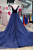 Navy Blue Velvet Tulle Off the Shoulder Prom Dress