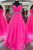 Hot Pink Tulle Straps Pleats Beading Prom Dres