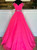 Hot Pink Tulle Straps Pleats Beading Prom Dres