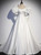 White Satin Puff Sleeve Wedding Dress With Bow