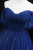 Navy Blue Tulle Off the Shoulder Pleats Prom Dress