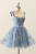Blue Tulle Embroidery Straps Homecoming Dress
