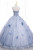 Blue Tulle Long Sleeve Flower Prom Dress