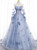 Blue Tulle Long Sleeve Flower Prom Dress