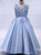 Adorable V-Neck Appliques Flower Girl Dresses Blue Sleeveless