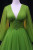 Green Tulle Long Sleeve V-neck Pleats Prom Dress